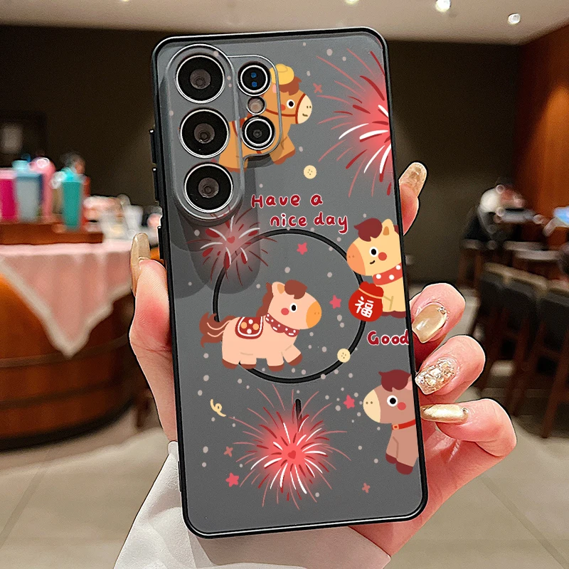 (preto) Capa Magnética Para Celular Galaxy A36 Com Estampa De Cavalo De Desenho Animado