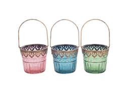 Castiçal com alça Pacote de 3 unidades Vasos de decoração e castiçais multicoloridos 11x12x12 cm BY SIGRIS
