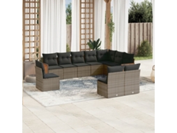 Jogo de Sofá Jardim 10 Peças C/ Almofadões Vime Pe Cinza Dkd Home Decor