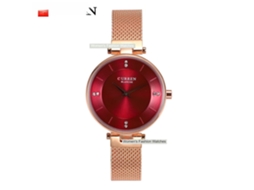 Relógio de Pulso de Quartzo de Lazer Impermeável de Banda de Aço Inoxidável para Mulher Shell Rosa Vermelho