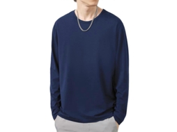 Camiseta Casual Masculina De Poliéster Com Manga Longa, Estilo Slim E Cores Solidas, Ideal Para Outono E Inverno Azul Marinho