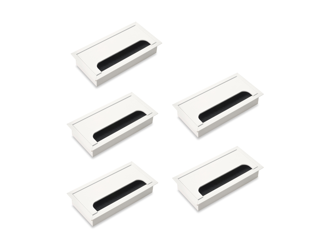 Lote de 5 cabos Passa para Mesa Quadrum, Retangular, 159x80mm, Embutidsa, Alumínio, Pintado Branco EMUCA
