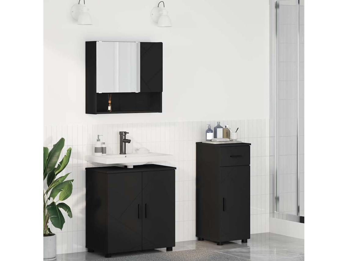 Vidaxl Conjunto De Móveis Para Banheiro 3 Unid. Preto 61 X 35 X 64 Cm