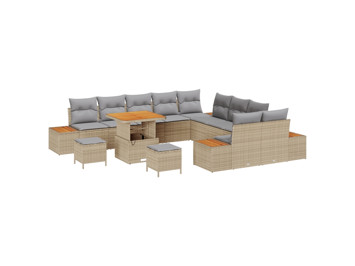Conjunto 13 Sofá De Jardim Vidaxl Bege Vime Pe (80 X 80 X 71 Cm)