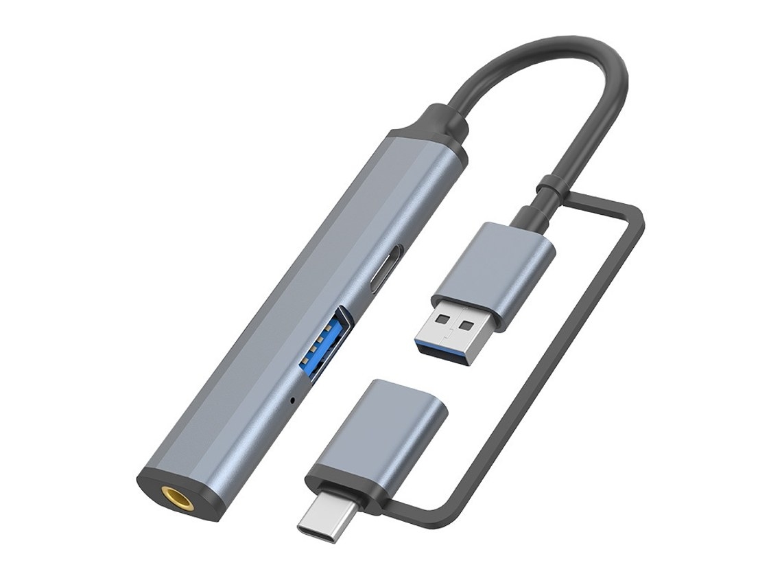 Adaptador Multifuncional De Hub Usb-c 3 Em 1 Com Áudio - Pack Com 2 Unidades