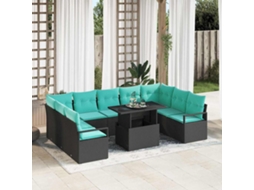 Vidaxl Conjunto De Sofá De Jardim 10 Pcs Preto E Azul Rattan Sintético