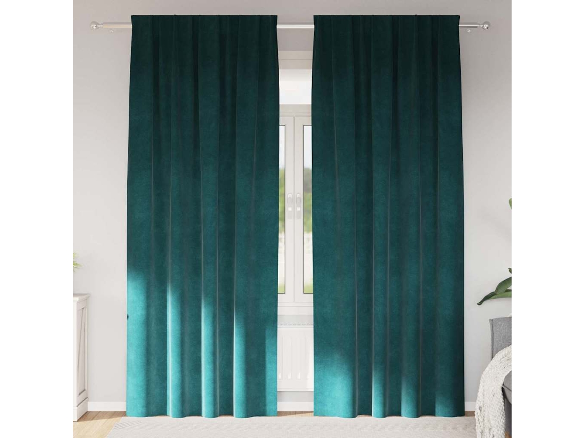 Vidaxl Cortinas Opacas 2 Unid. Verde-escuro 140 X 225 Cm Veludo