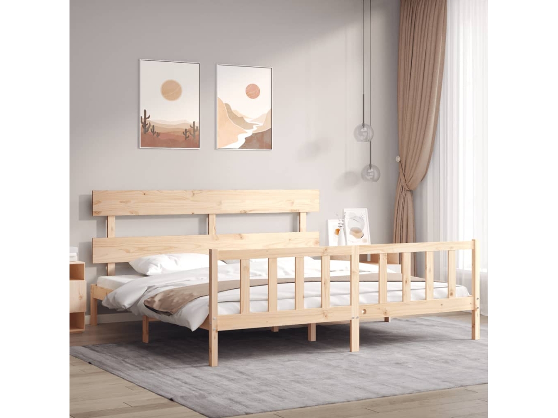 Vidaxl Estrutura De Cama Super King Size Com Cabeceira Madeira Maciça