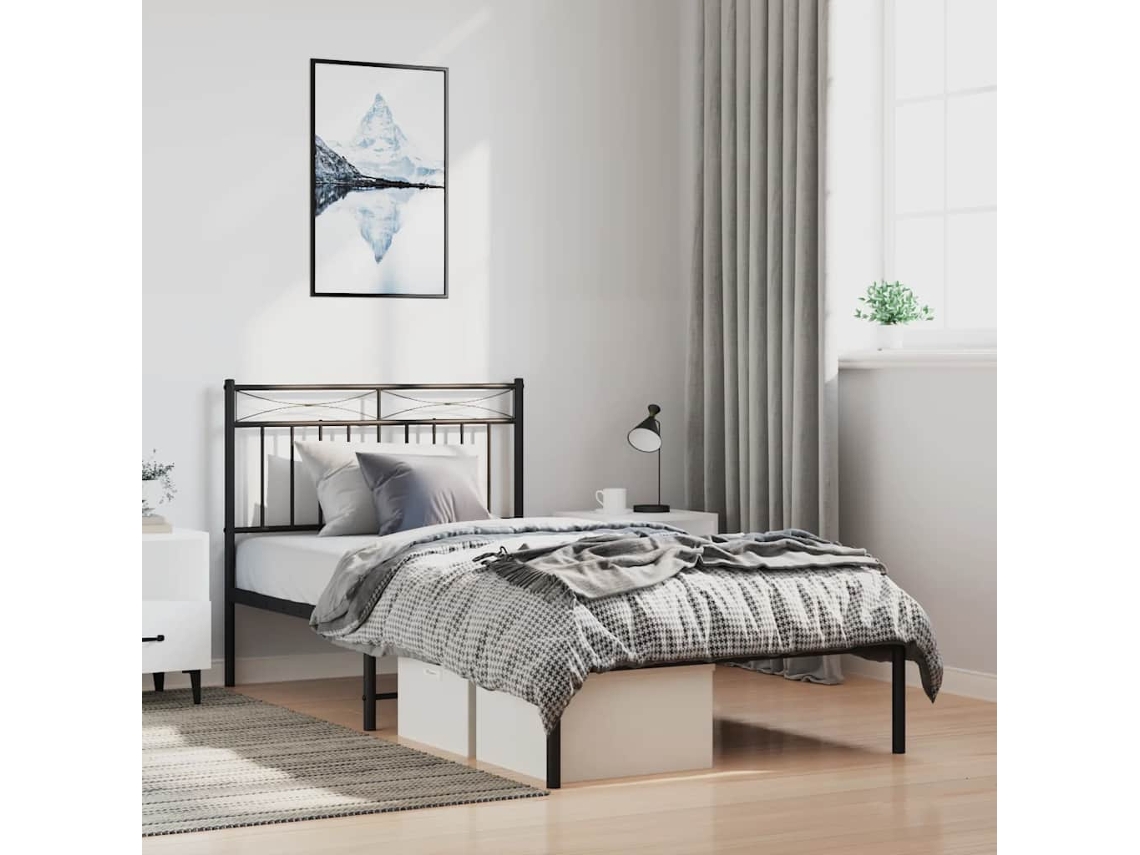 Estrutura De Cama Com Cabeceira 100x200 Cm Metal Preto