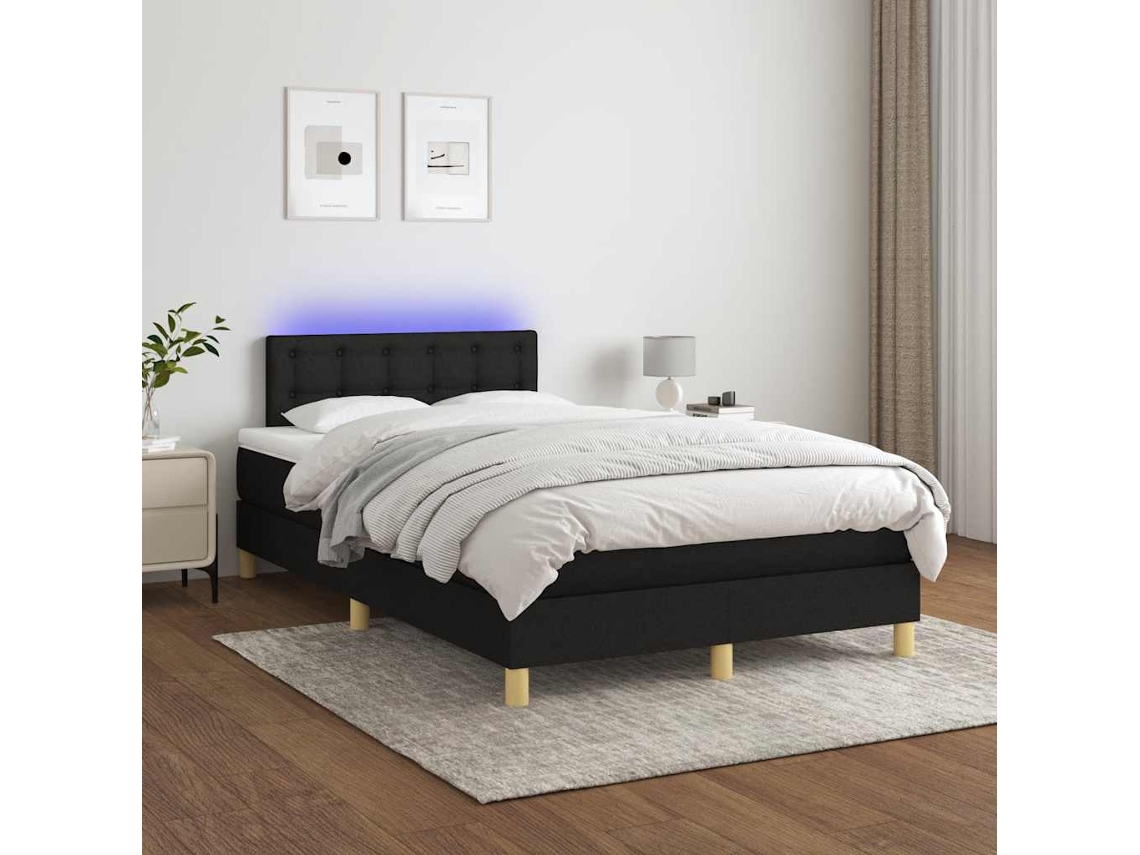 Vidaxl Cama Box Spring C/ Colchão E Led 120x200 Cm Tecido Preto