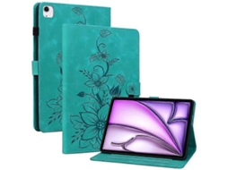 Capa Para Ipad Air 13 (2024) Em Couro Pu Com Suporte Para Cartões E Design De Flor De Lírio. Compatível Com Ipad Air 13 (2024).