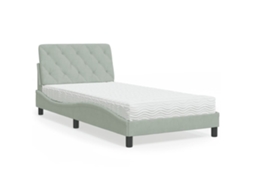 Vidaxl Cama Com Colchão 100x200 Cm Veludo Cinzento-claro