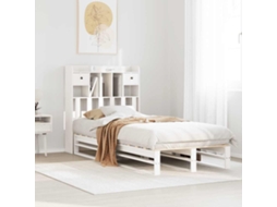 Vidaxl Cama Com Estante Sem Colchão 90x200 Cm Pinho Maciço Branco