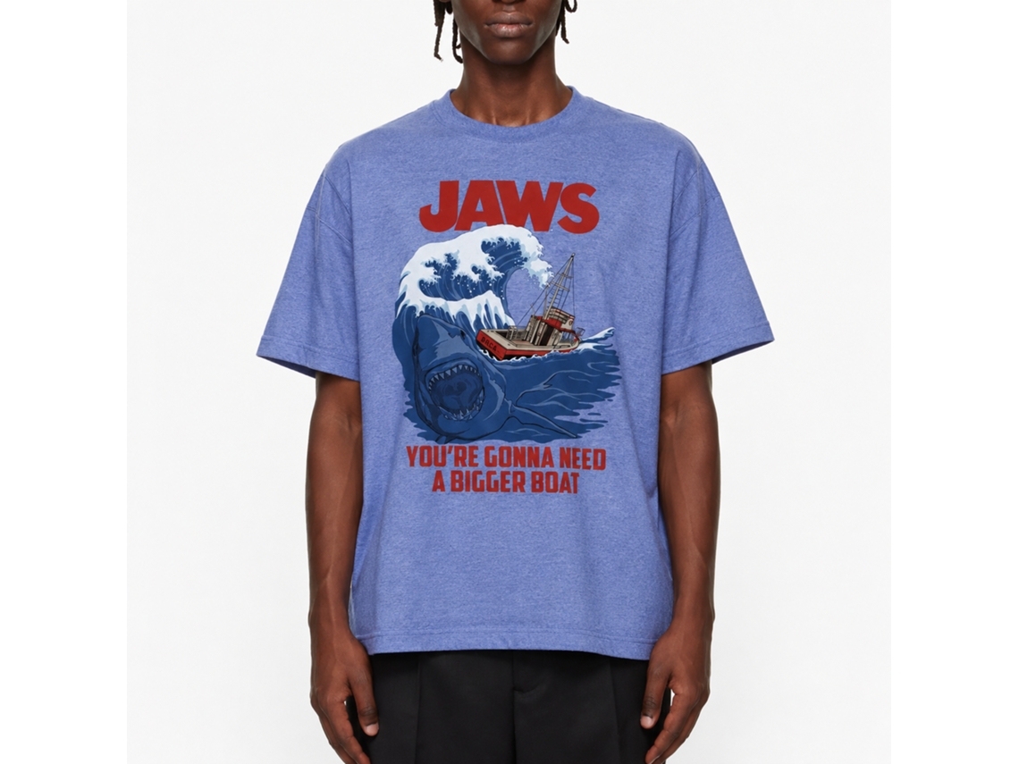 Rockinstone Jaws Movie Swell Text Heather Light Blue Adult T-shirt Size:xxxl