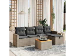 6 Pcs Conjunto de Móveis de Jardim - Conjunto Sofás de Jardim com Almofadões Vime Cinzento HARLANV1