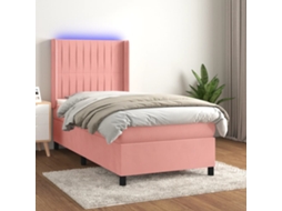 Vidaxl Cama Box Spring C/ Colchão/led 80x200 Cm Veludo Rosa