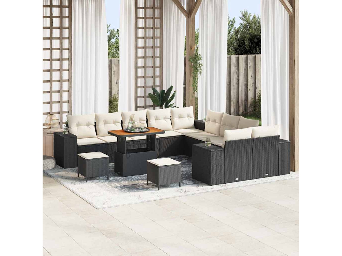 Vidaxl Conjunto De Sofá De Jardim 13 Pcs Preto E Creme Vime Pe