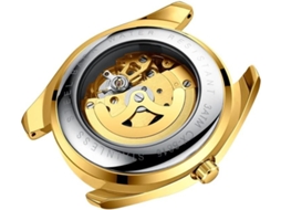 Lurelia Relógio Mecânico Masculino, Automático, Mostrador Esqueleto, Aço Inoxidável, Resistente À Água 30m, Branco, Dourado