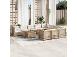 Vidaxl 11 Pcs Conjunto Sofás De Jardim C/ Almofadões Vime Pe Bege
