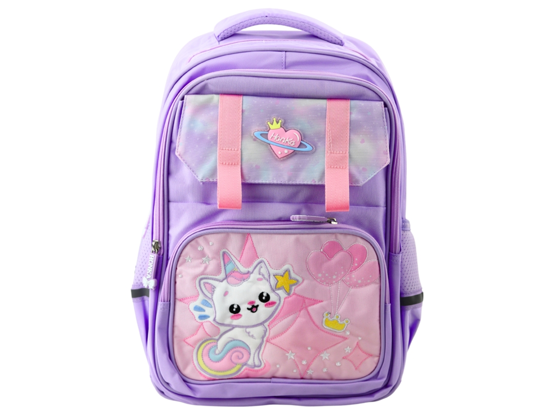 School Backpack With White Cat Chest Strap Purple 20l