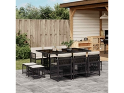 Vidaxl 11 Pcs Conjunto De Jantar P/ Jardim C/ Almofadões Vime Pe Preto