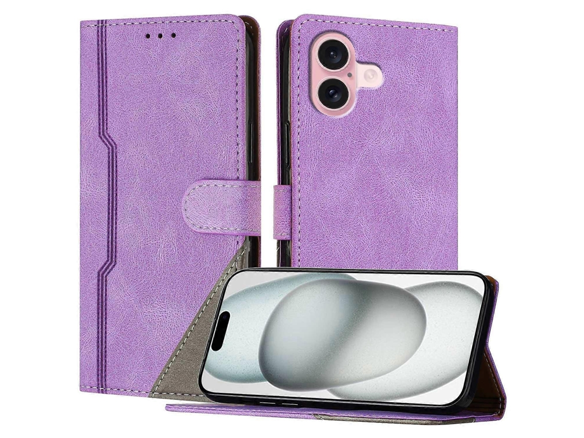 Capa De Couro Com Estampa Triangular E Suporte Tipo Carteira Para Iphone 16, À Prova De Choque