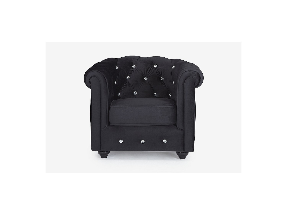 Poltrona Clássica Chesterfield VENTE-UNIQUE.PT (Preto - Tecido e Veludo - 82x78x72 cm)