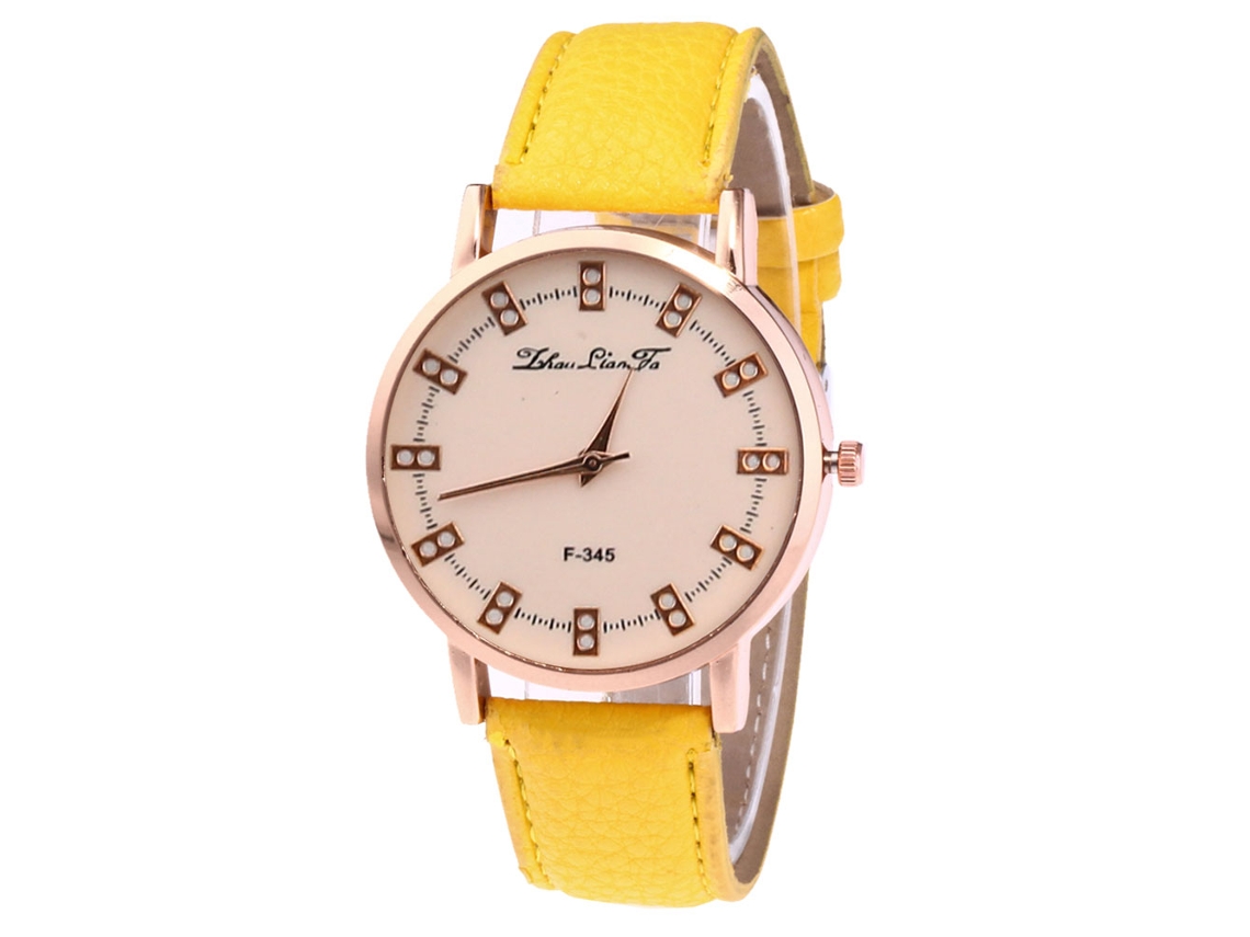 Relógio de Pulso de Quartzo Unissex com Pulseira de Couro Pu Estilo Elegante (amarelo)