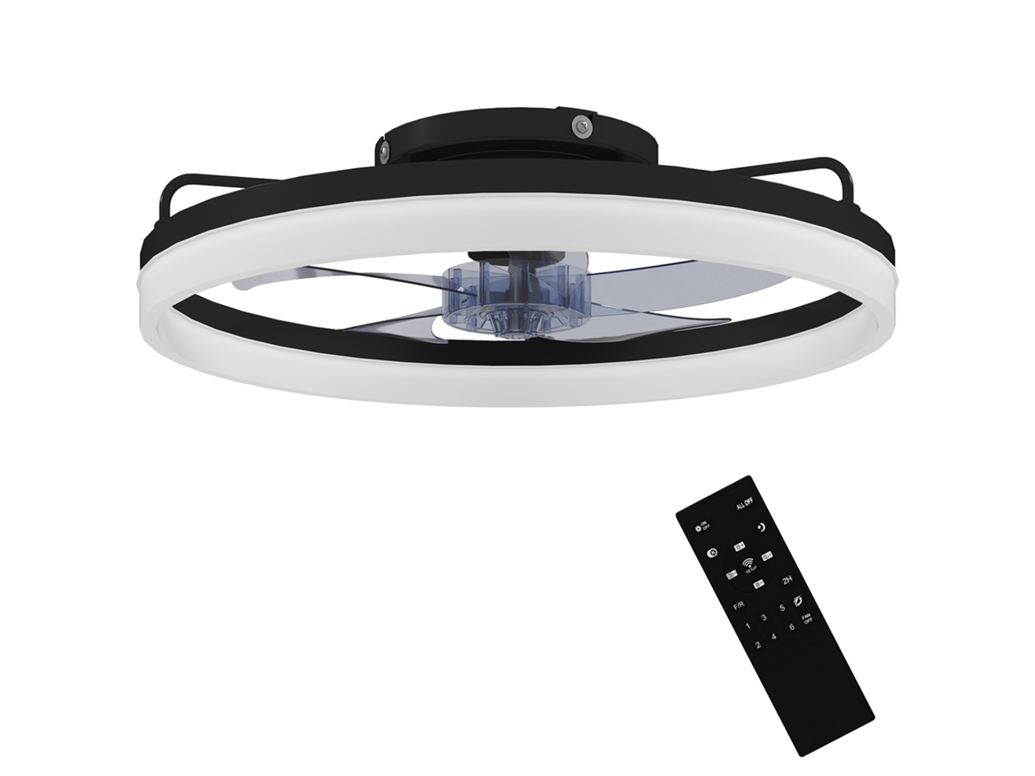 Ventilador de Teto com Luz Led 40w Motor Dc Reverso Controle Remoto 6 Velocidades 3 Cores Timer Preto BTFORUS