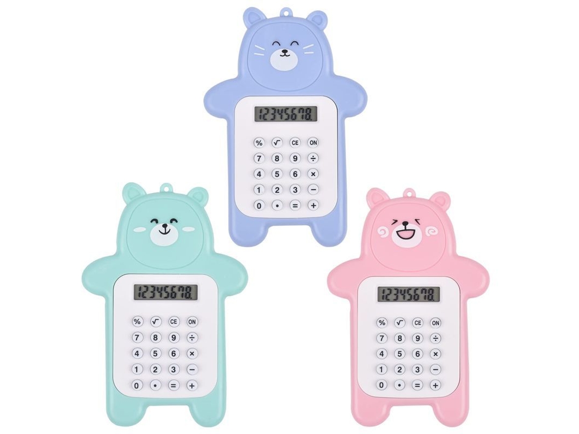 2026 3 Calculadoras de Bolso com 8 Dígitos, Calculadora Básica Mini, Forma de Urso Cartoon, 3 Cores (azul, Verde, Rosa)