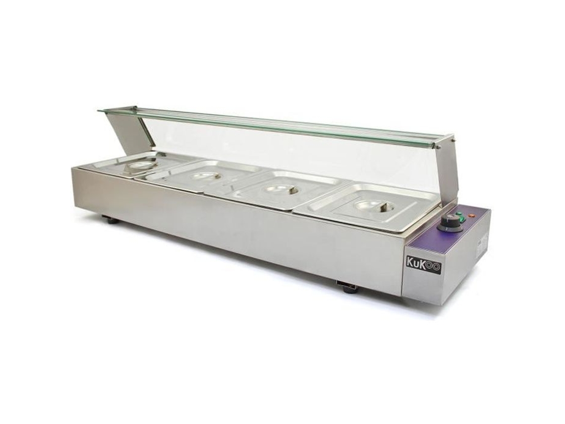 Vitrine Elétrica Profissional Kukoo para Banho-Maria com 4 Bandejas de Aço Inoxidável Gn 1/2
