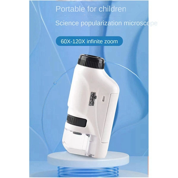 Microscópio Portátil, Mini Microscópio Portátil Alimentado por Bateria para Laboratório de Ciências, Branco BRILVIBERA