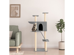 Vidaxl Árvore P/ Gatos C/ Postes Arranhadores Sisal 143 Cm Cinza-claro