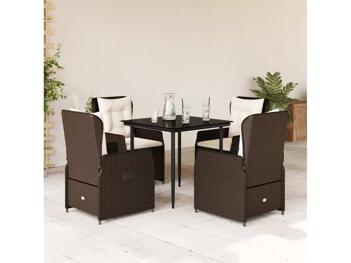 Vidaxl 5 Pcs Conjunto Jantar P/ Jardim C/ Almofadões Vime Pe Castanho