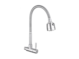 Torneira Misturadora De Cozinha, Banheiro Em Aço Inoxidável Escovado, Montada Na Parede, Misturador Monocomando Para Pia, Com Água Fria, Mola
