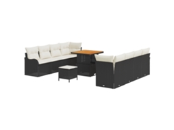 Conjunto 11 Sofá De Jardim Vidaxl Preto Vime Pe (232.5 X 62 X 85 Cm)