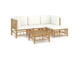 Maison Exclusive - 5 Pcs Conjunto Lounge De Jardim Bambu C/ Almofadões Branco Nata