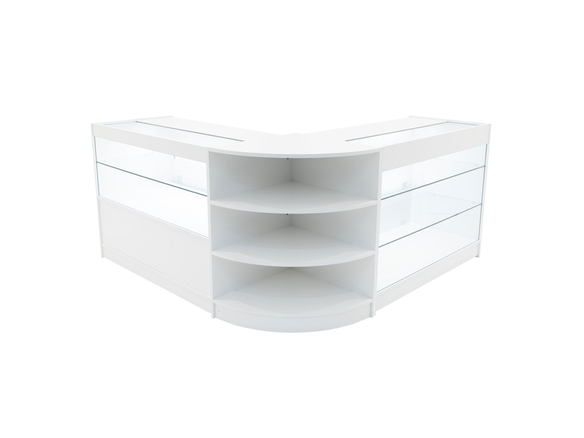 Conjunto de Balcões Comerciais MonsterShop Calliope, Branco, K1200C1200LM60, MDF e Vidro Temperado
