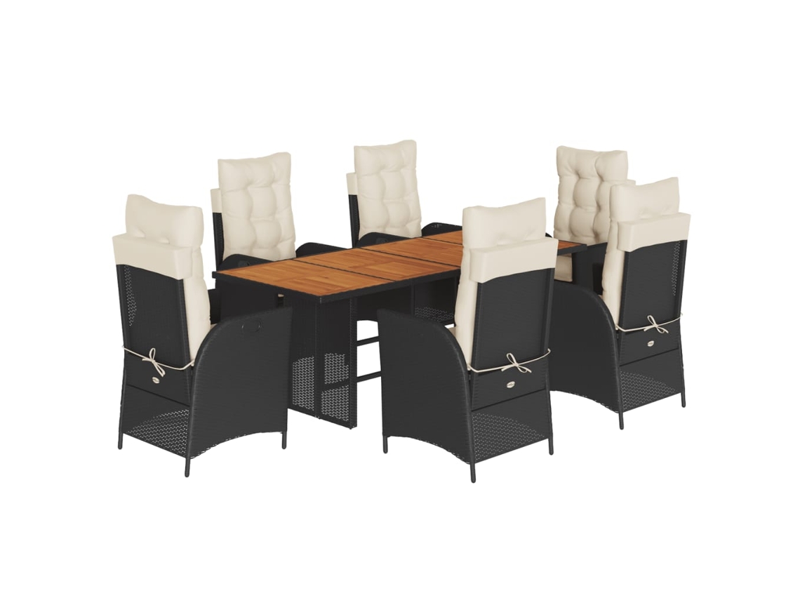 Conjunto de 7 Jantar para Jardim com Almofadões Vime Pe Preto MAISON EXCLUSIVE