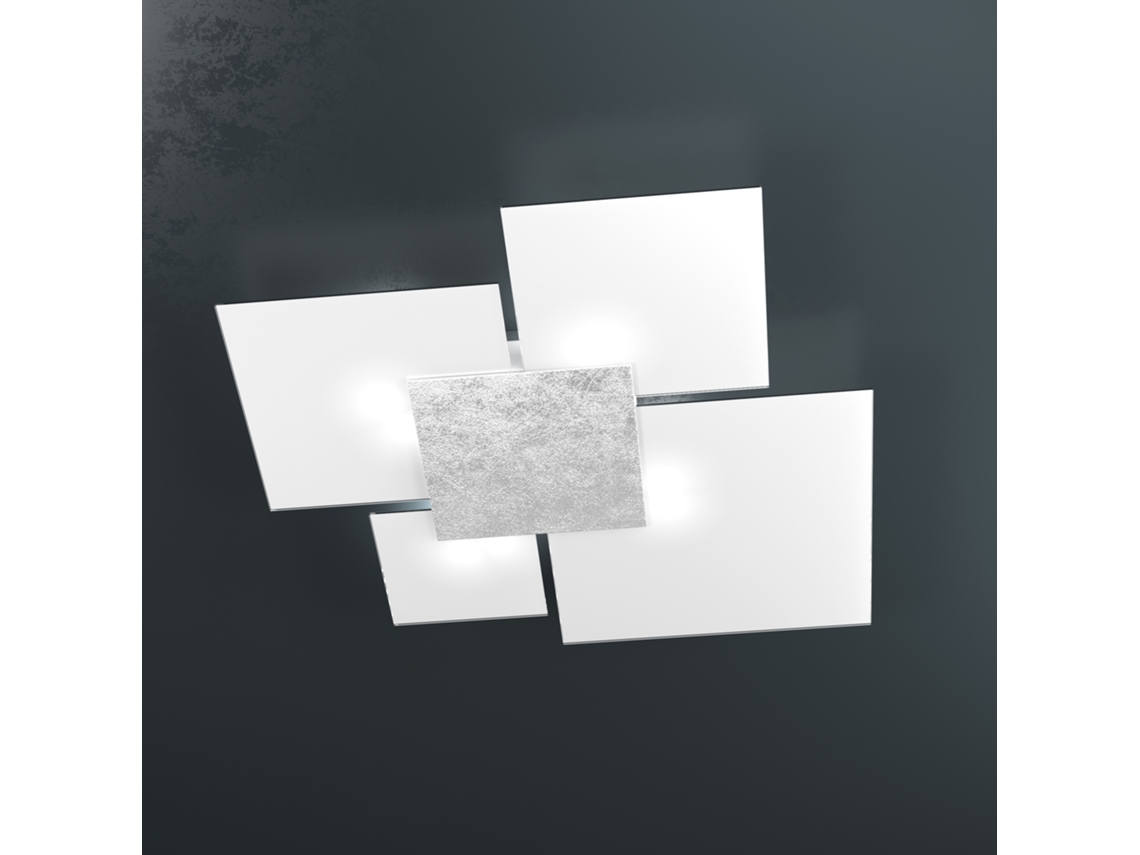 Luminária De Teto Retangular Toplight Upgrade 4 Luzes Com Encaixe Gx53, Estrutura De Cor Prata E Branco, Design Moderno 91x86x15cm Top Light