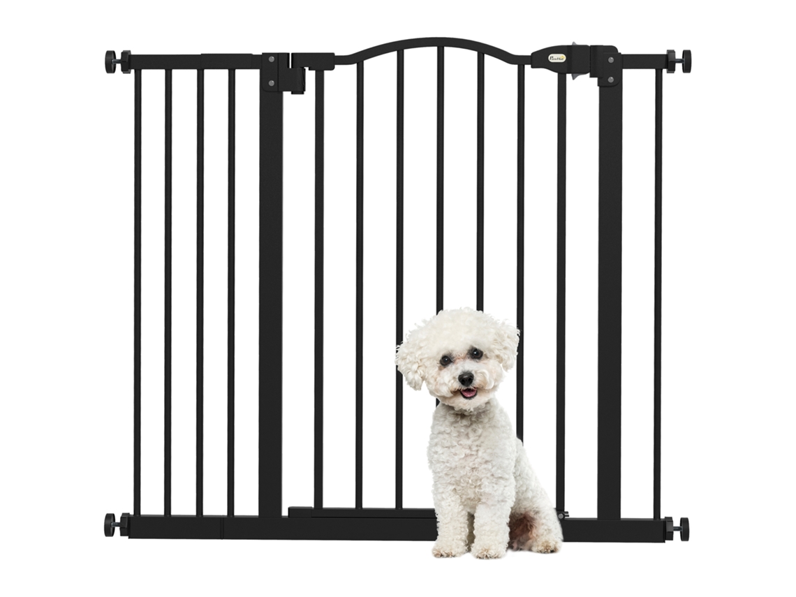 Barreira de Segurança para Cães com Largura Ajustável 74 94 Cm e Extensão para Escadas e Portas Preto Ge