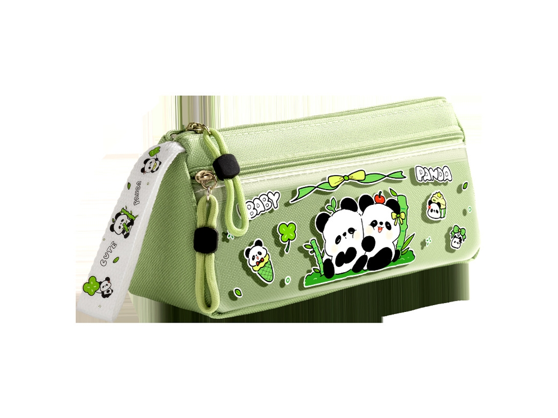 Estojo Panda Em Lona Oxford Verde – Modelo De Grande Capacidade Para Crianças E Estudantes.