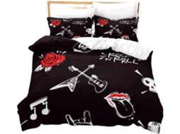 Capa de Edredom com Estampa Guitarra Rock em Microfibra Fronha 220x240cm (50x75cm)