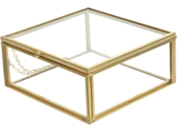 Caixa De Joias Em Vidro Transparente Com Moldura Em Liga Dourada, Ideal Para Guardar Joias E Perfumes.