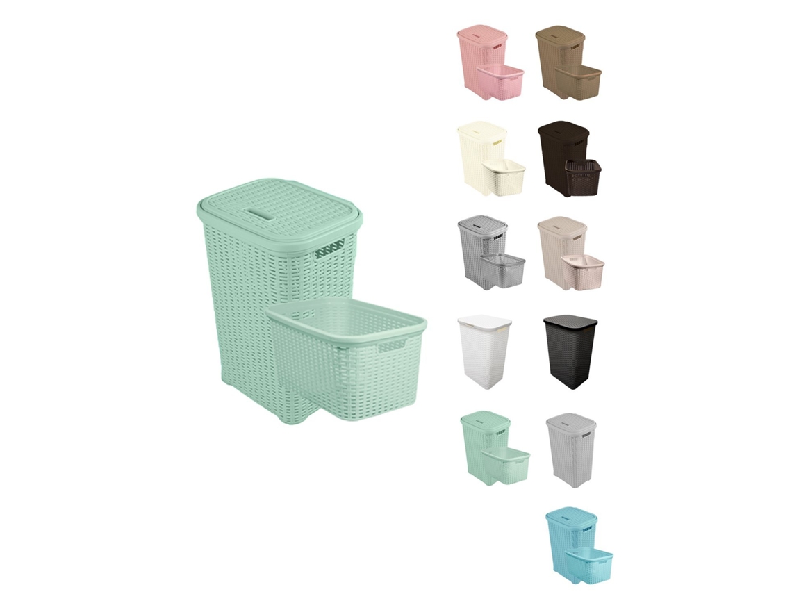 Pongotodo Rattan Design para Lavanderia 60L - Cesto para Roupas Sujas Conjunto Verde Água