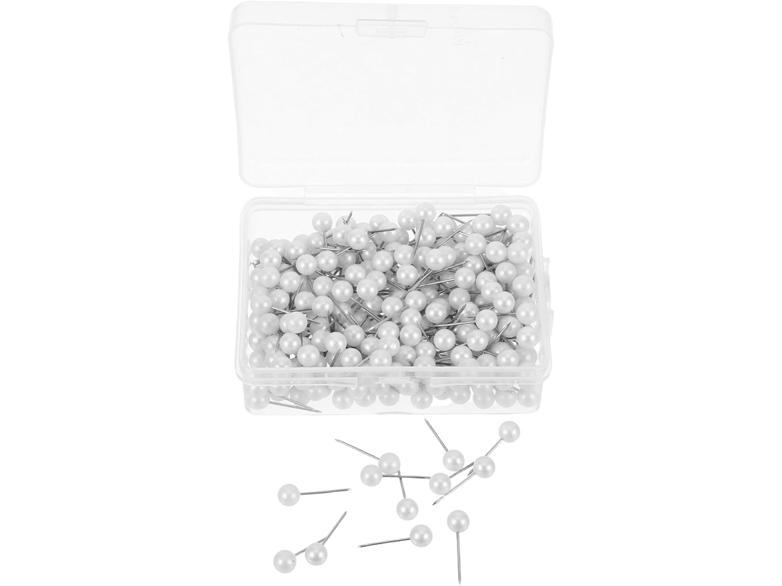 Conjunto de 300 tachininhas redondas de plástico branco com cabeça esférica para decoração e artesanato, fáceis de usar e