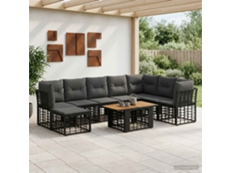 Vidaxl Conjunto De Sofá De Jardim 9 Unid. Preto E Cinza Escuro Vime Pe