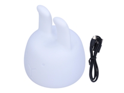 Luminária noturna recarregável em silicone no formato de coelho com 7 LEDs.