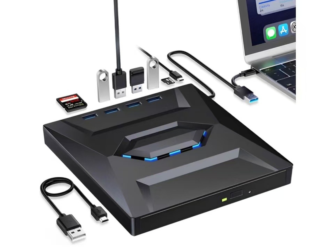 Gravador Externo De Cd/dvd 8 Em 1 Com Interfaces Usb-a E Tipo-c, Compatível Com Laptops E Computadores De Mesa.