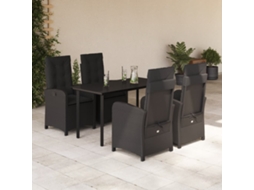 Vidaxl 5 Pcs Conjunto De Jantar P/ Jardim C/ Almofadões Vime Pe Preto